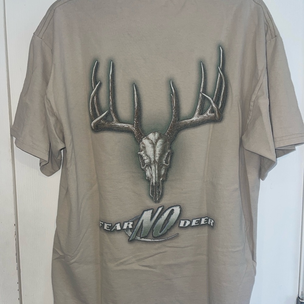 Beige Short Sleeve Tee with Antler Skull Graphic